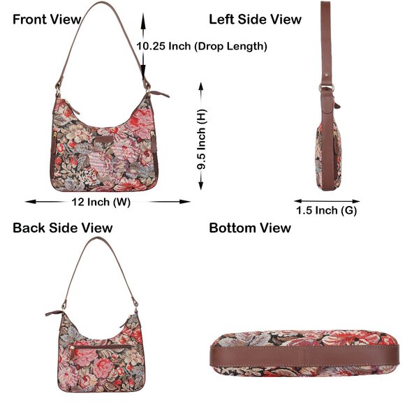 Floral Pattern Tapestry Fabric Hobo Bag For Women | Shoulder Sling Bag - Picture 3 of 9